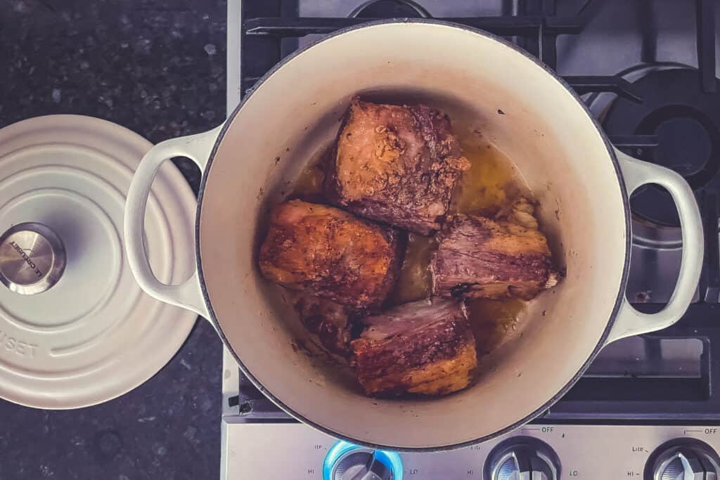 browned short ribs in dutch oven before baking