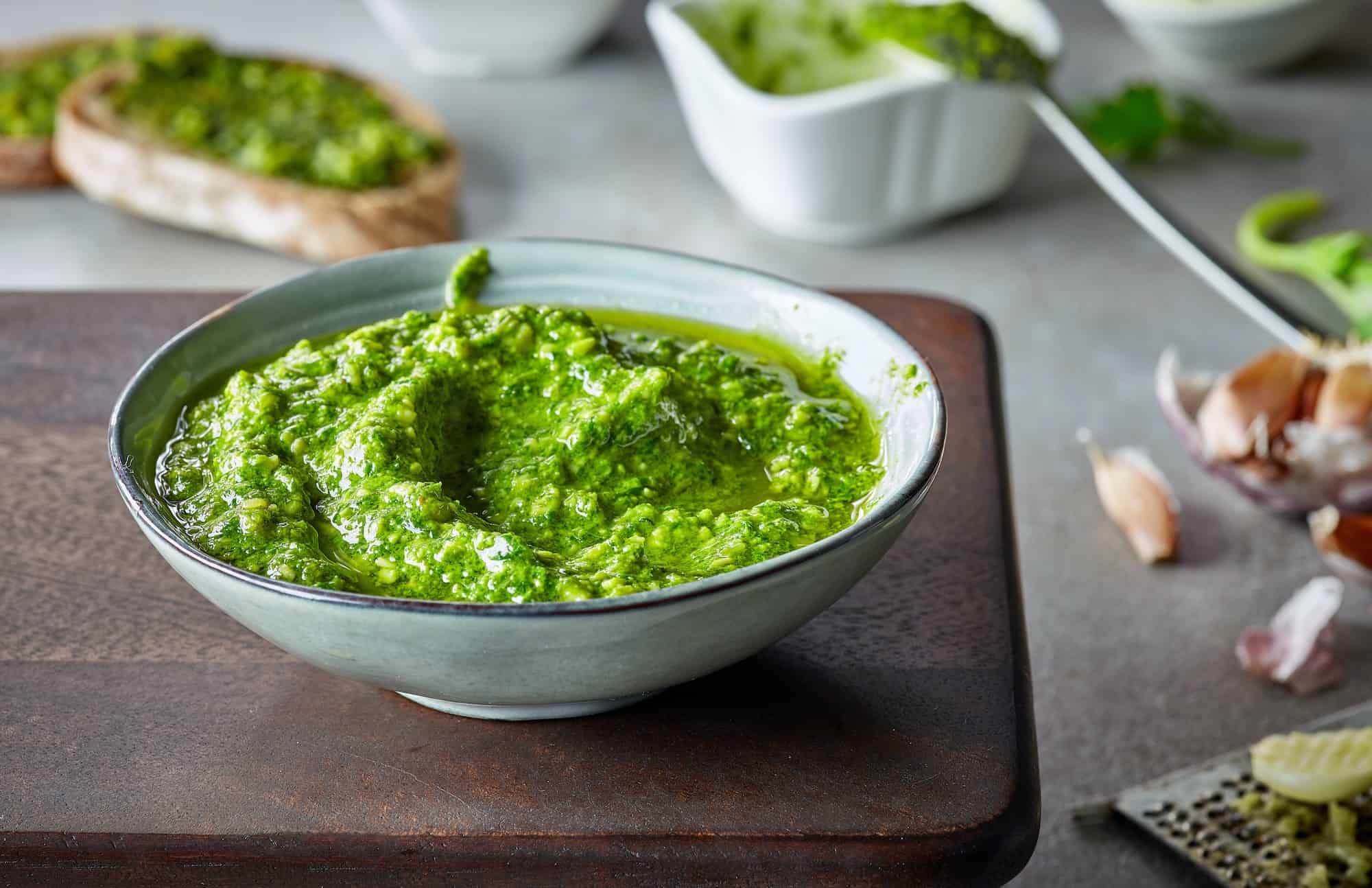 bowl of basil pesto