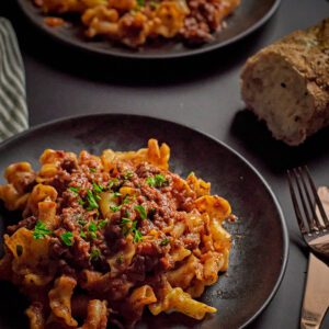 Homemade Bolognese Sauce with Gigli Pasta