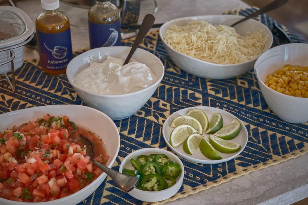 Taco Bar Party Toppings Setup