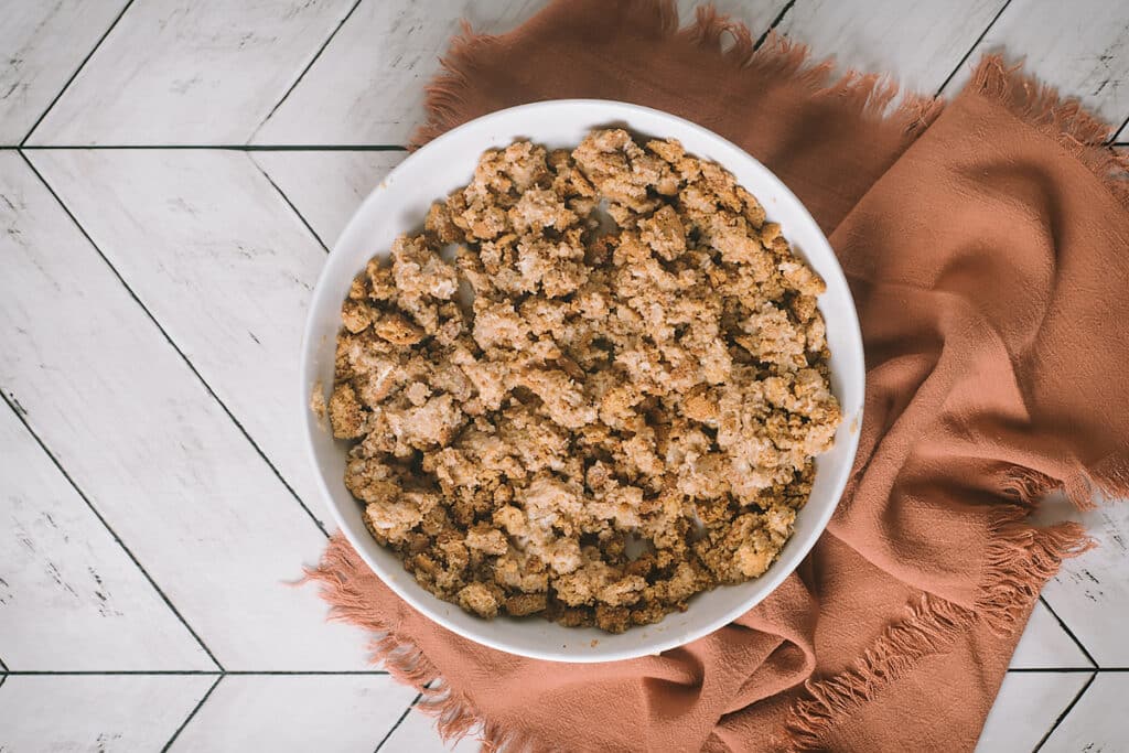 sweet potato casserole gingerstrap streusel mixed in bowl