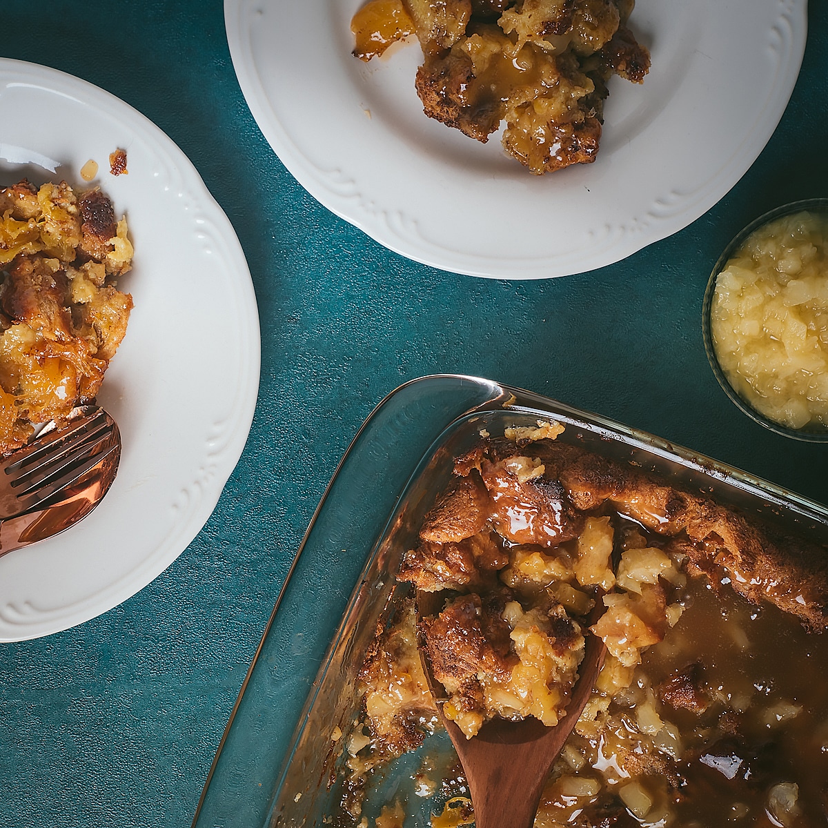 Caramelized Pineapple Bread Pudding with Brown Sugar Sauce Gimme From