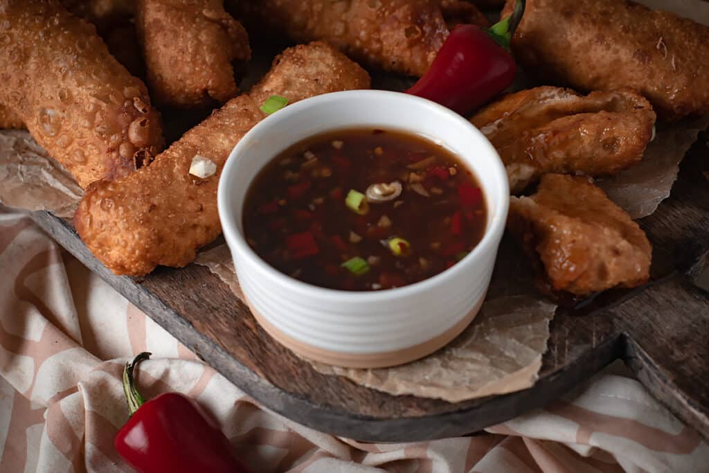 fried crab rangoon egg rolls recipe with sweet and sour sauce