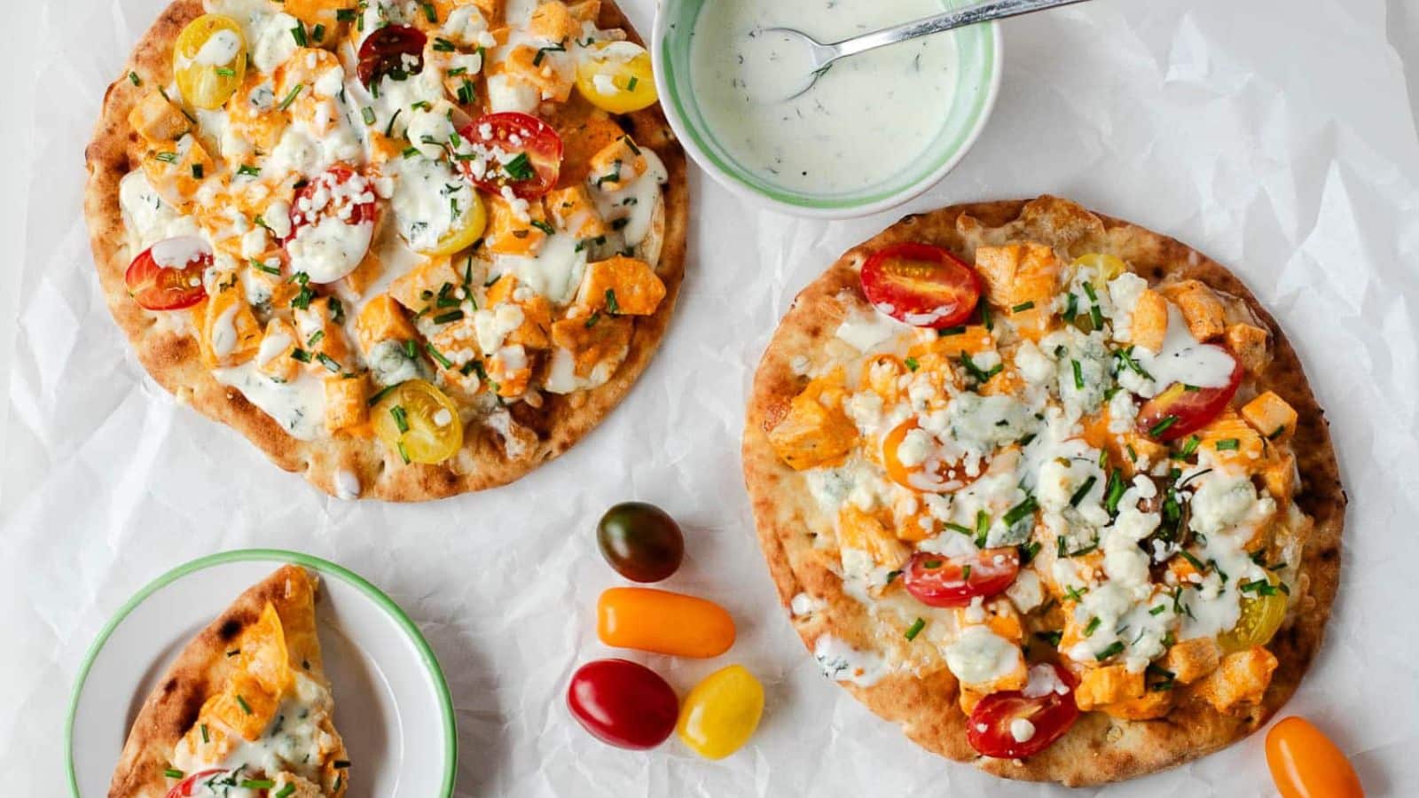 Buffalo Chicken Flatbread Pizza by Fit Mama Real Food