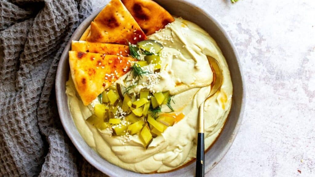 Creamy Dill Pickle Hummus by Sailor Bailey