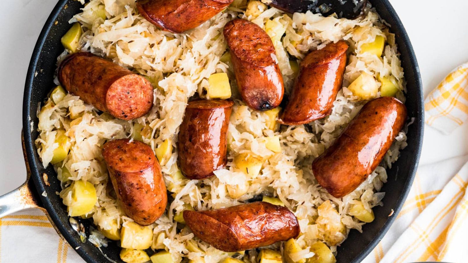 Kielbasa and Sauerkraut Skillet Dinner by Garlic and Zest