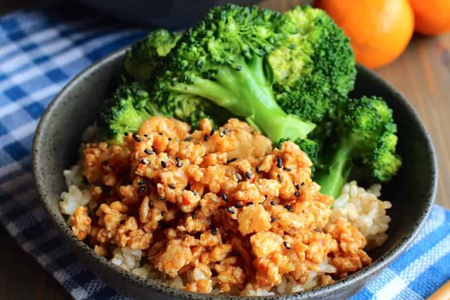 Orange Ground Chicken Rice Bowl by Frugal Nutrition