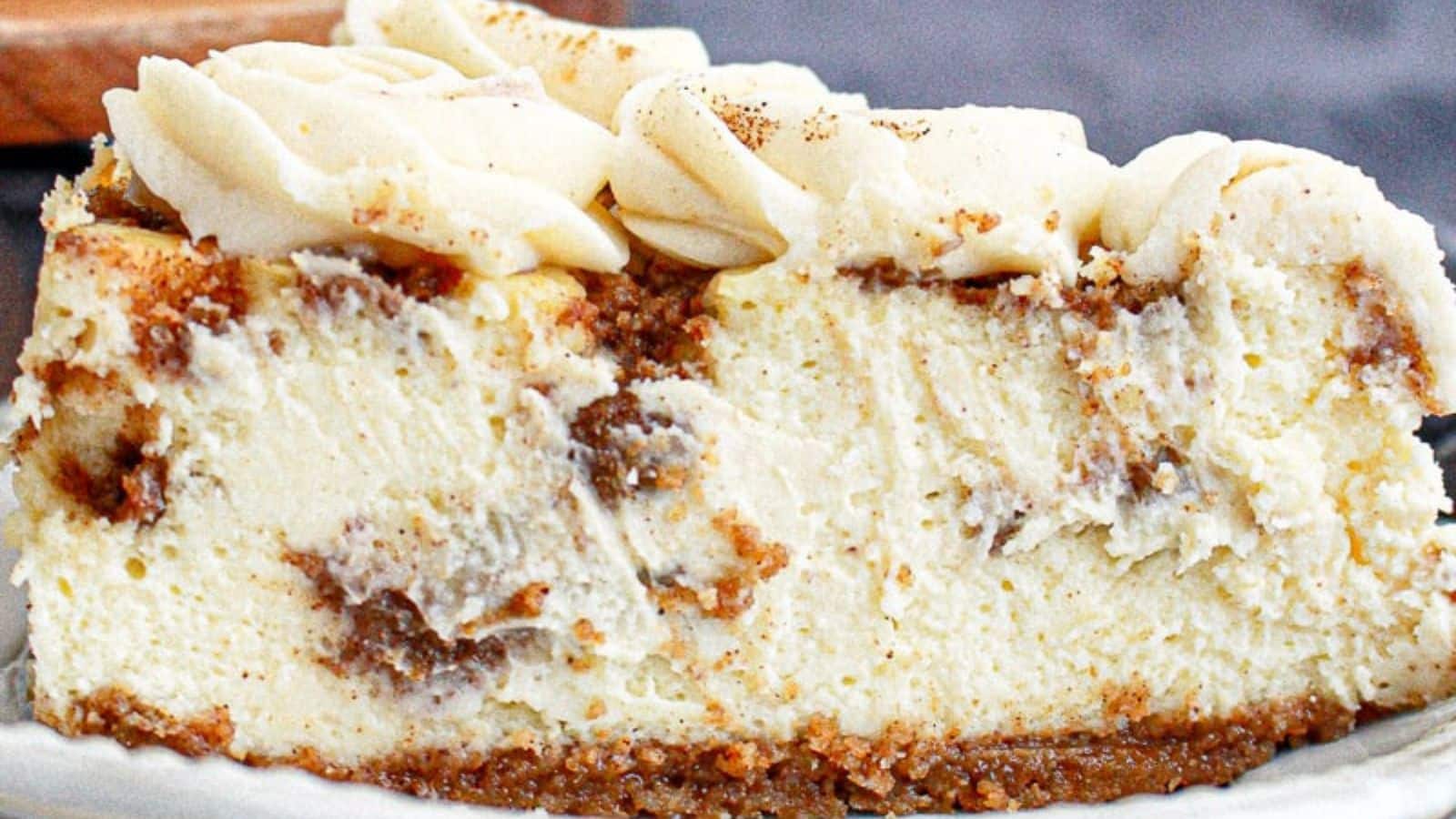 Cinnamon Roll Cheesecake by She's Not Cookin