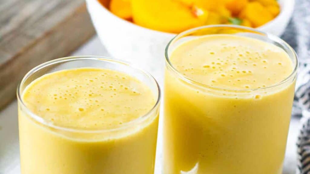 Peach Mango Smoothie by Healthier Steps