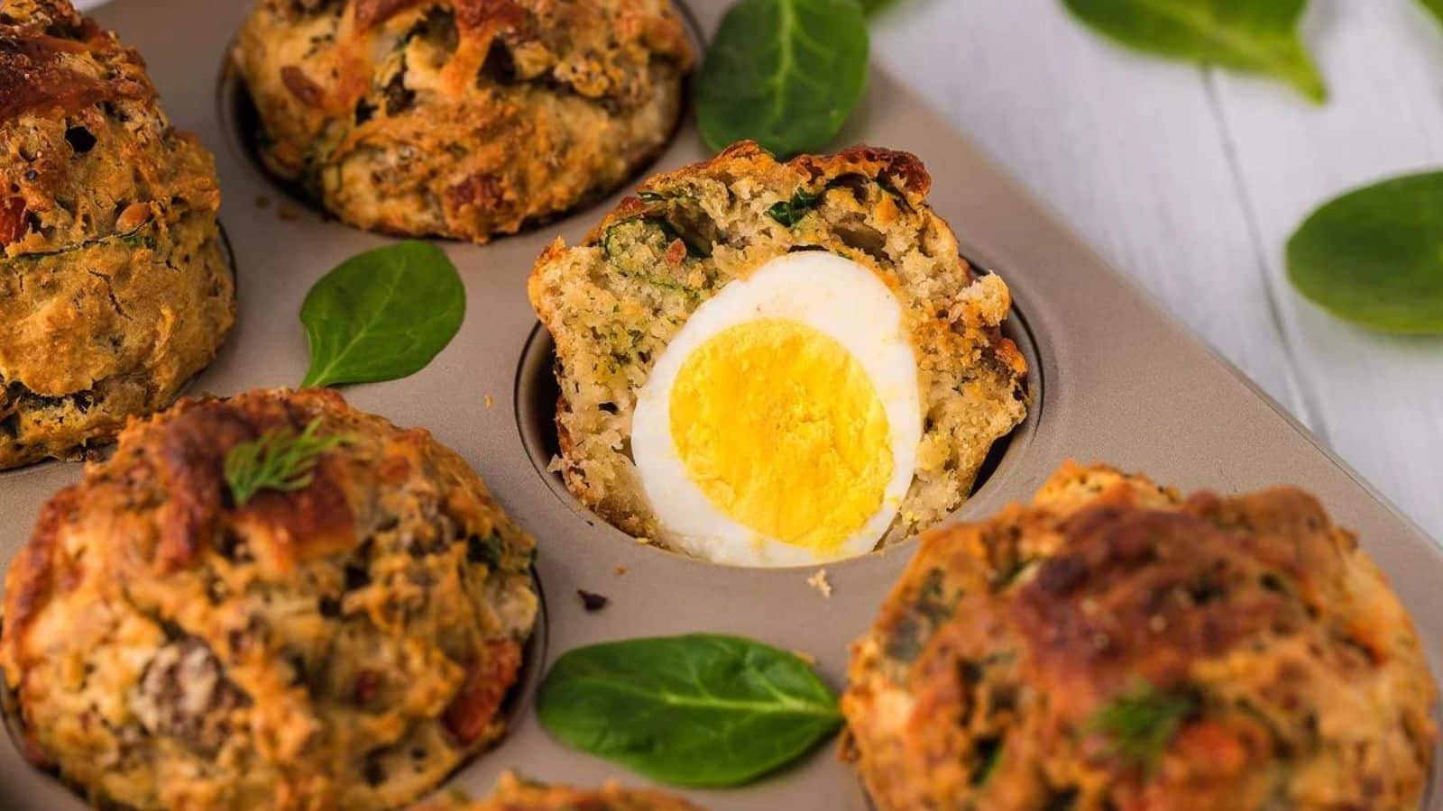 Savoury Breakfast Muffins with Soft Boiled Eggs, Sausage and Cheese by Xoxo Bella