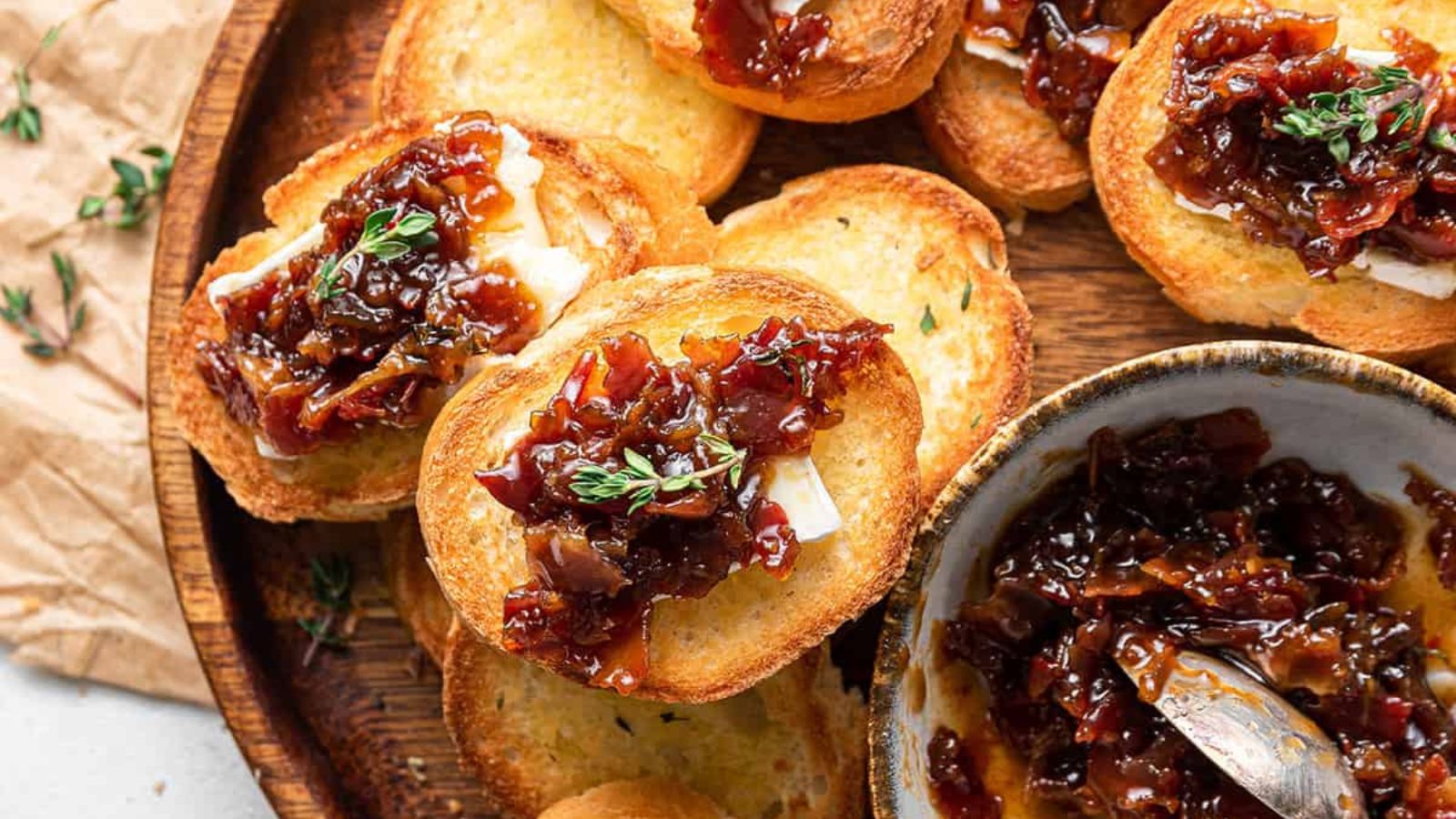 Bacon Jam Crostini by The Savory Cipolla