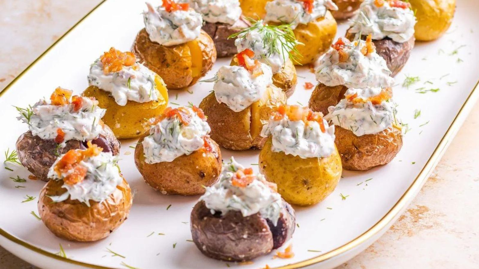 Baked Mini Potato with Dill Sauce by Worldy Treat