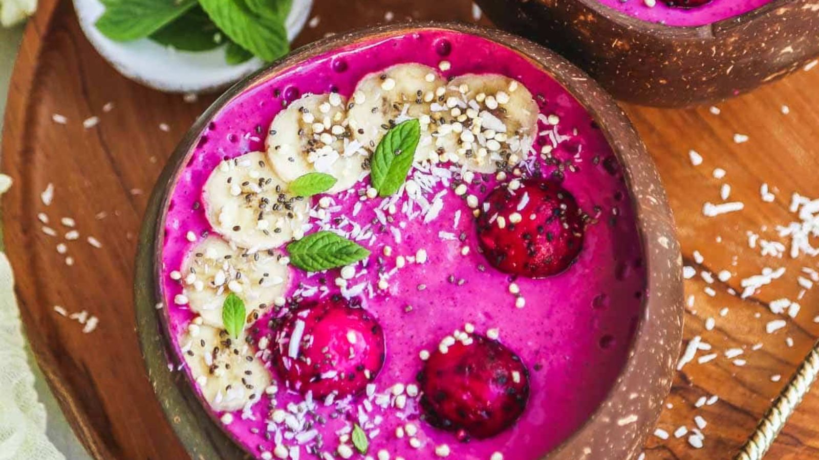 Too Pretty to Eat? 15 Vibrant Smoothie Bowls Creamy Dragon Fruit Smoothie Bowl by Little Sunny Kitchen
