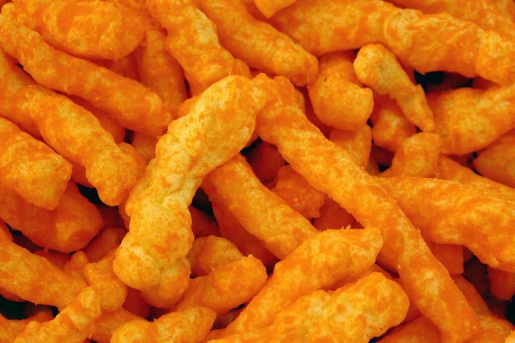 Closeup of cheetos.