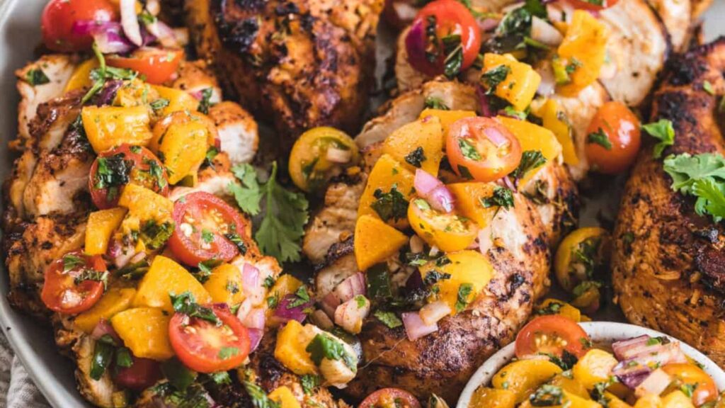 Peachy Keen Eats: 11 Savory Peach Recipes Honey Garlic Chicken with Peach Salsa by Britney Breaks Bread