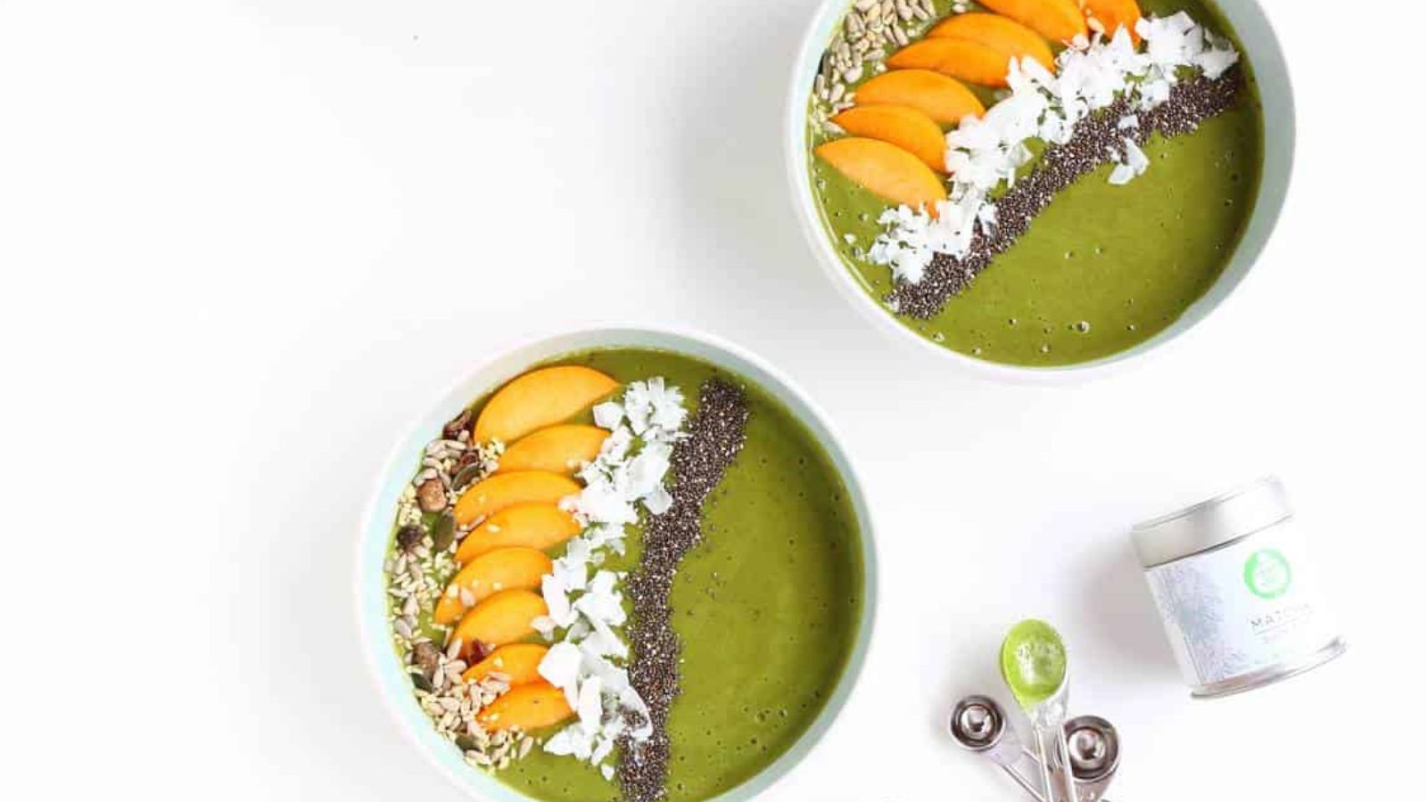 Too Pretty to Eat? 15 Vibrant Smoothie Bowls Matcha Peach Smoothie Bowl by Baking Ginger