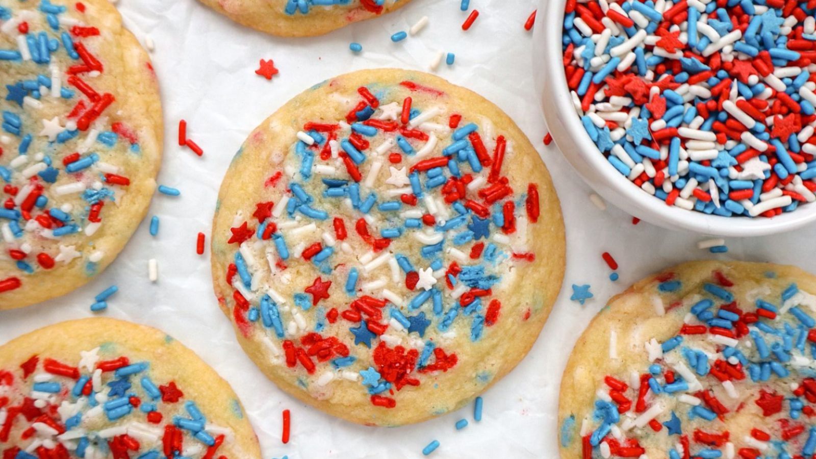 13 Fourth of July Cookie Recipes for a Star Spangled Celebration Patriotic Sprinkle Cookies by The Happy Bakes