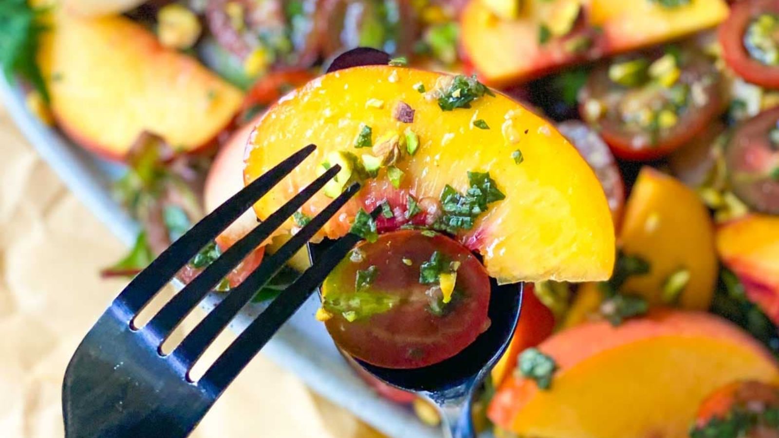 Peachy Keen Eats: 11 Savory Peach Recipes Peach Burrata Salad by The Side Smith