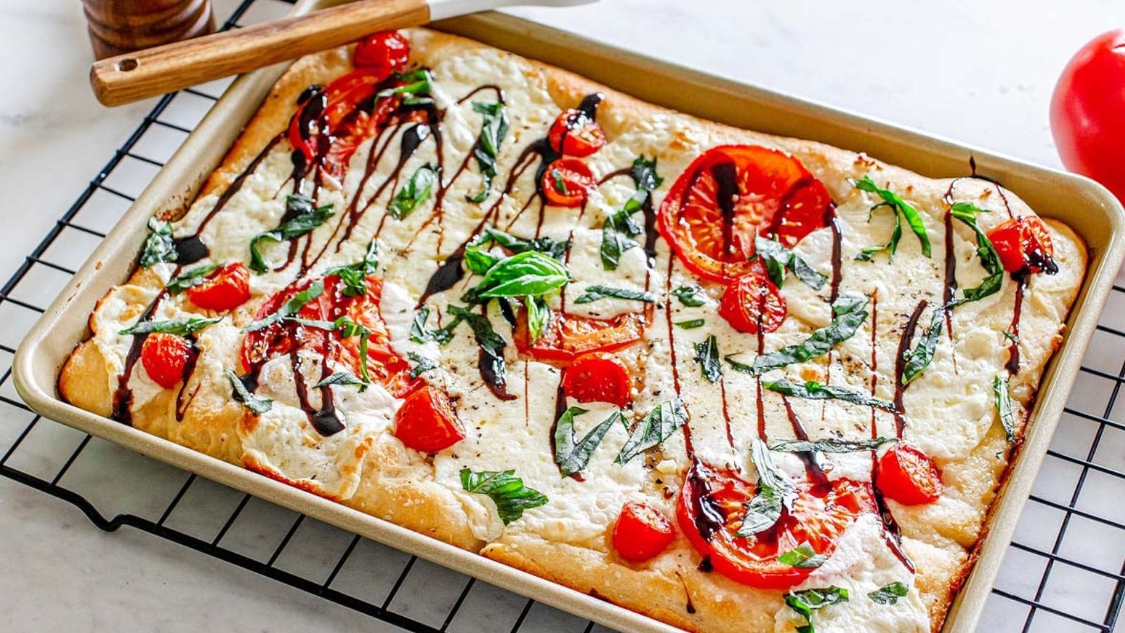 21 Italian Dishes That’ll Make You Swipe Right on Your Plate Sheet Pan Caprese Pizza by Xoxo Bella