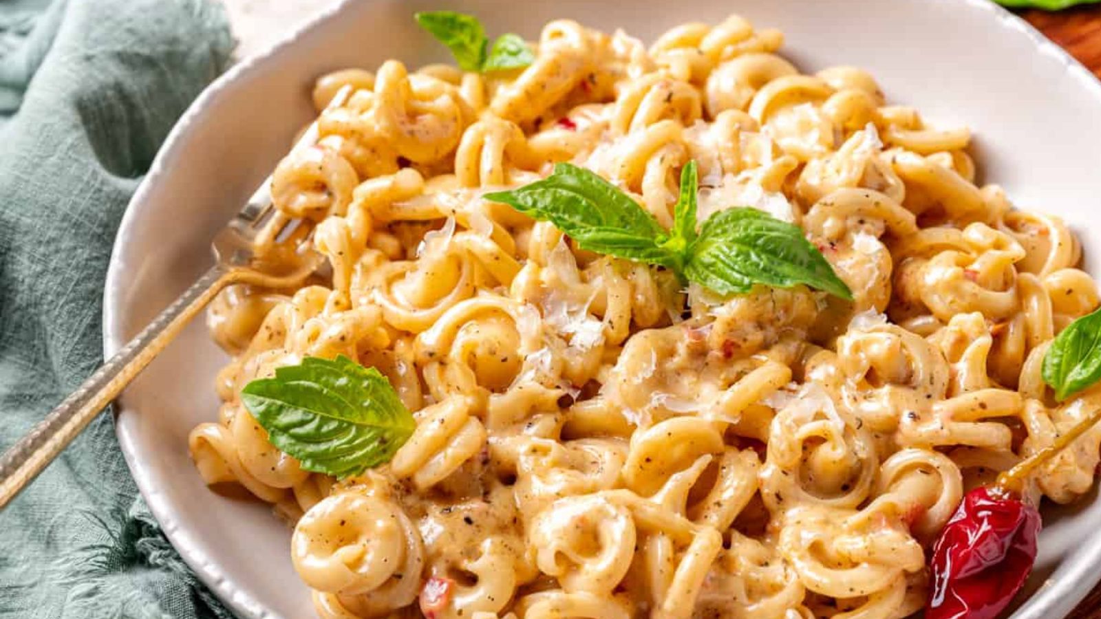 Pasta La Vista, Baby: 21 Italian Recipes Spicy Calabrian Chili Alfredo Sauce with Trottole Pasta by Cooking with Wine Blog