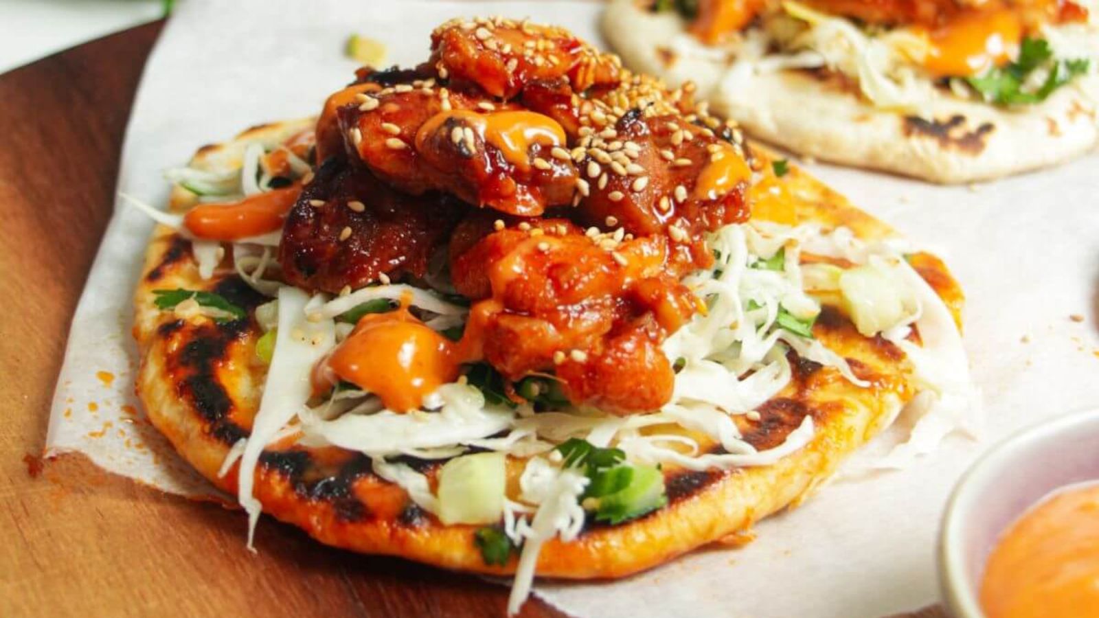 Sticky Gochujang Chicken Flatbreads by Dished by Kate