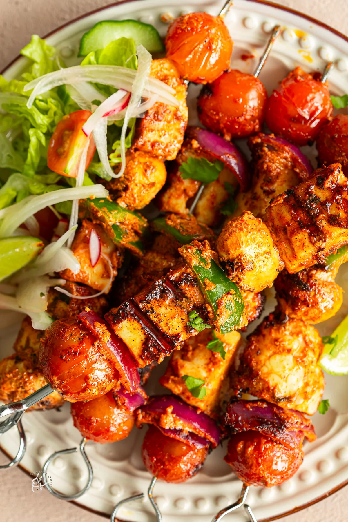 Tandoori Halloumi Tikka and Mushroom Skewers by J Cooking Odyssey