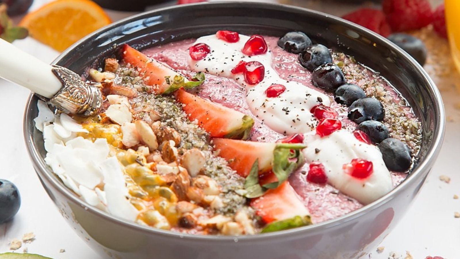 Too Pretty to Eat? 15 Vibrant Smoothie Bowls Vegan Fruit and Nut Smoothie Bowl by A Mummy Too