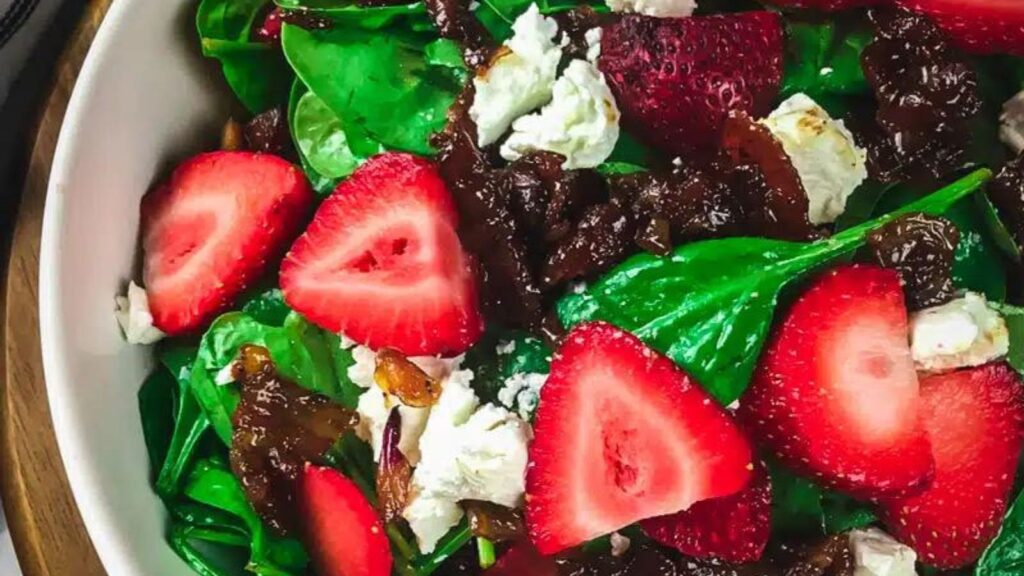 22 Strawberry Recipes You'll Want To Make Again and Again Wilted Spinach Salad with Hot Bacon Dressing by Gimme From Scratch