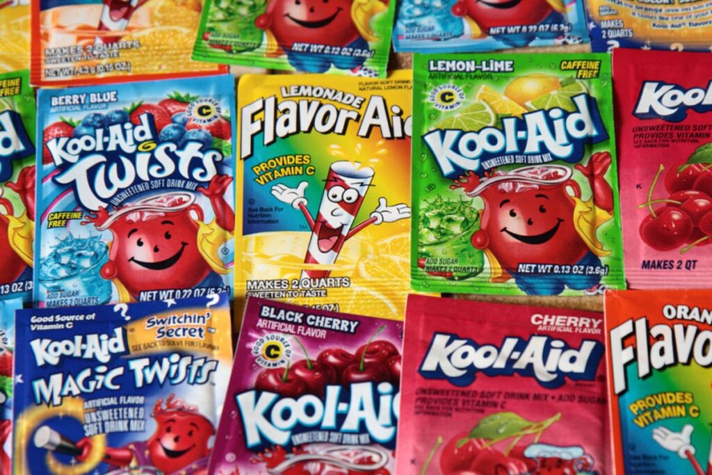 Packs of kool-aid.