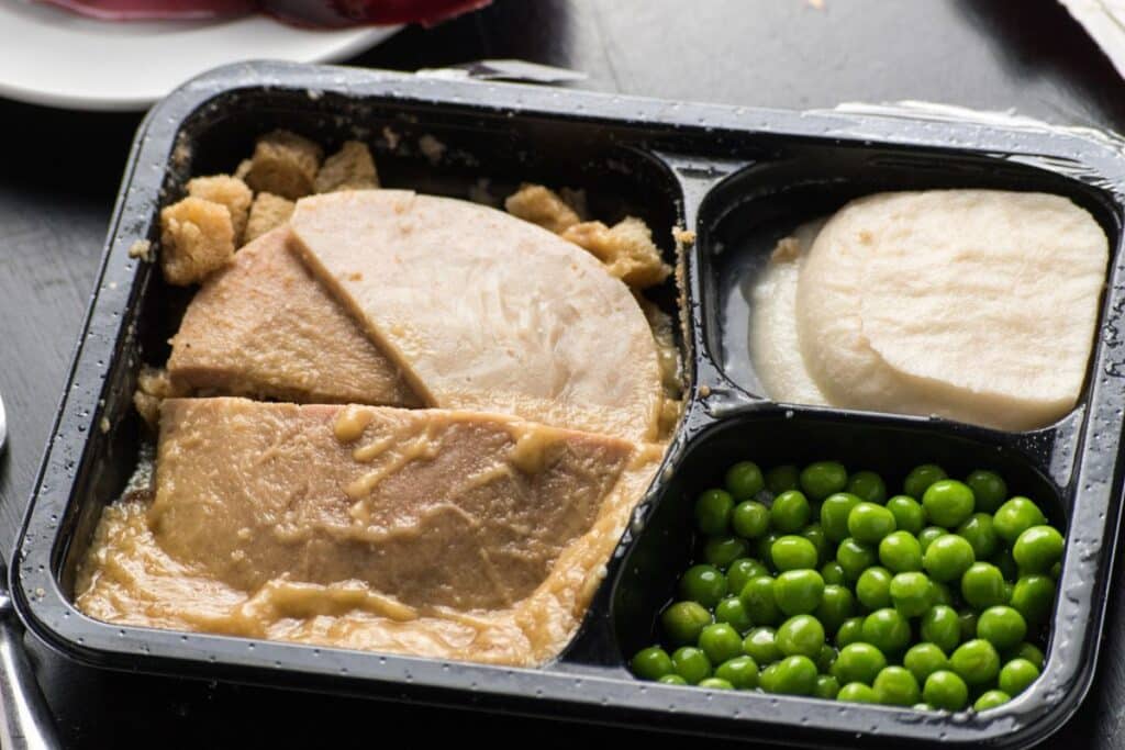 Opened frozen TV Dinner.