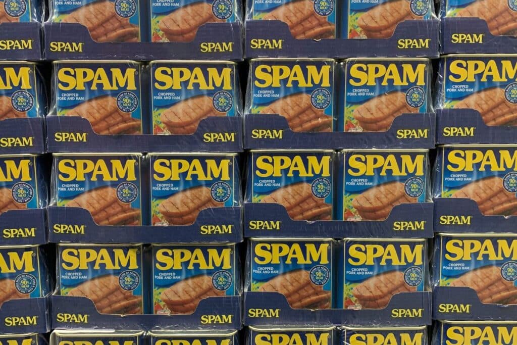 Stacked cans of spam.
