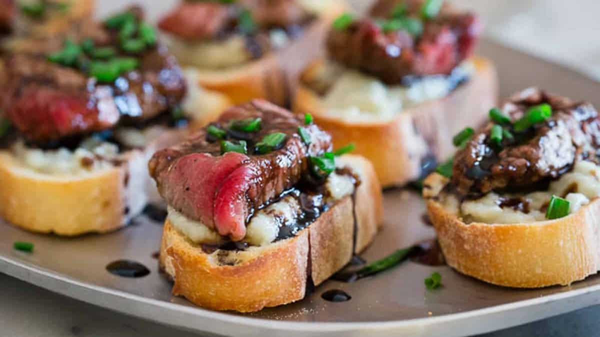 Blue Cheese Steak Crostini by Running To The Kitchen