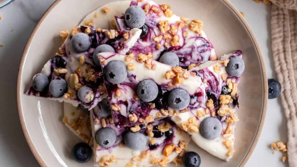 Sweeten Up Your Labor Day With These 21 Desserts Blueberry Frozen Cottage Cheese Bark by Life Around The Table