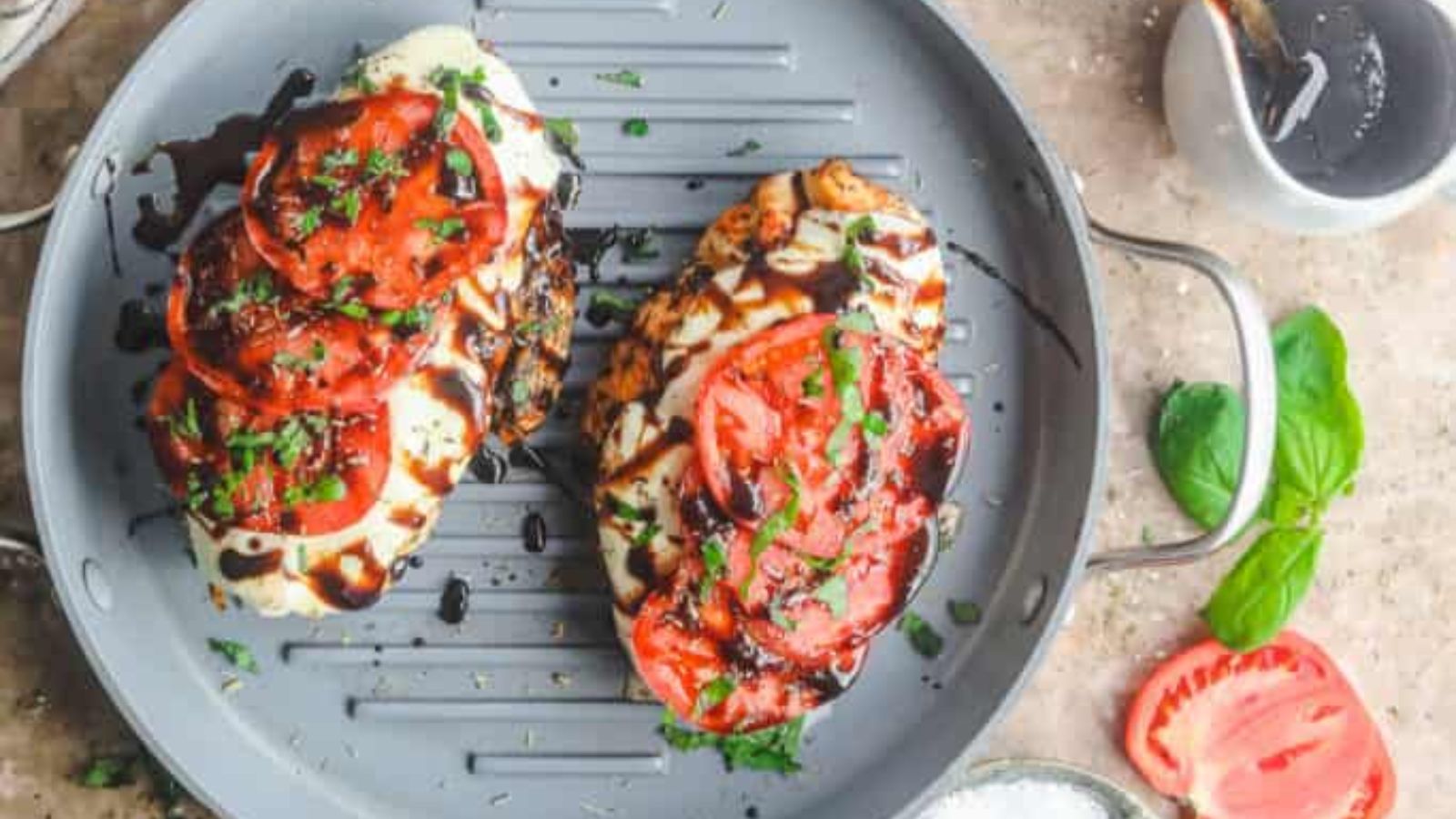 15 Flavorful Grilled Chicken Recipes Caprese Grilled Chicken with Herb Roasted Potatoes by Britney Breaks Bread