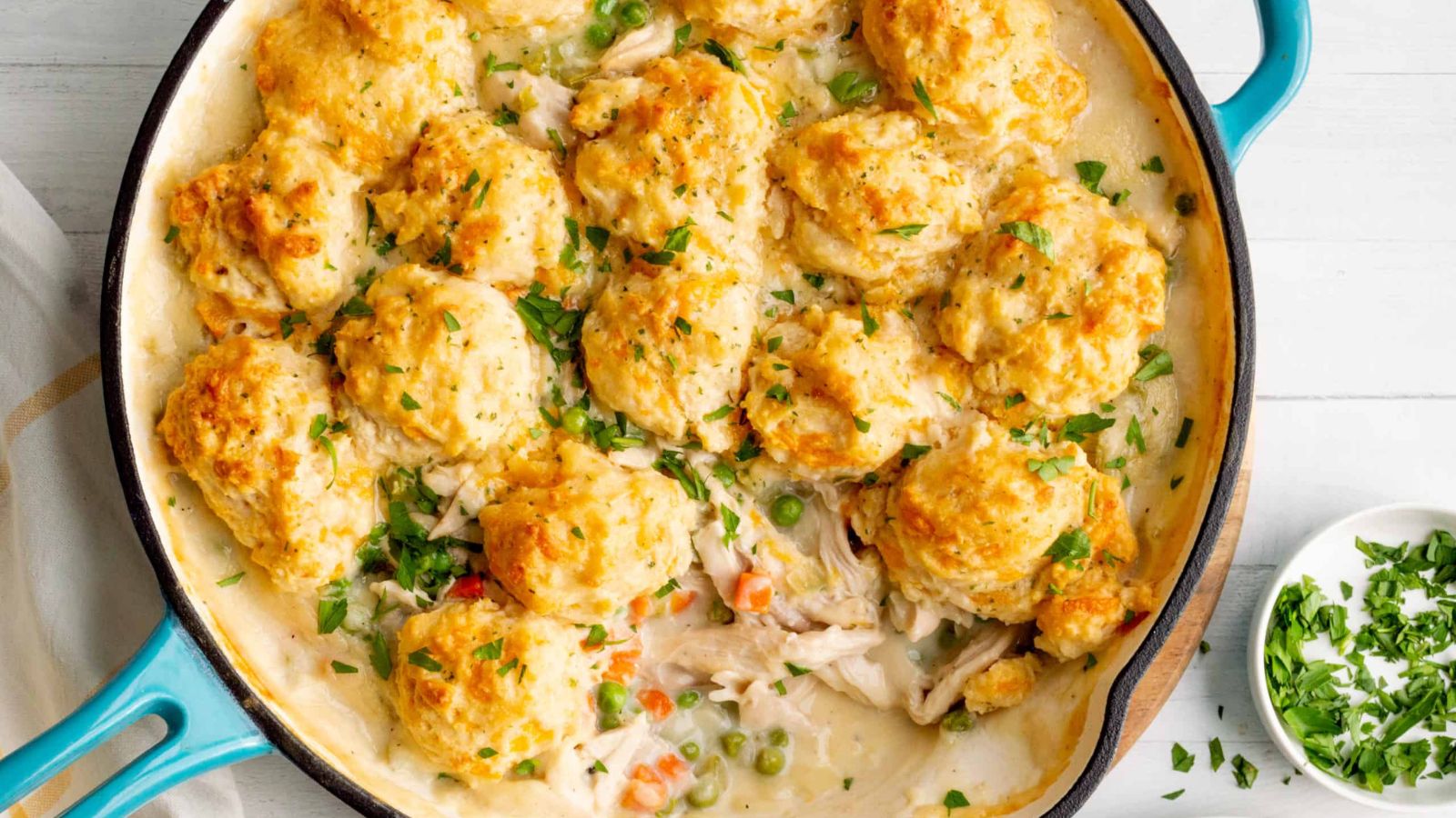 21 Tasty Recipes For Your Leftover Rotisserie Chicken Chicken Cobbler with Red Lobster Cheddar Biscuit Topping by Little Black Skillet