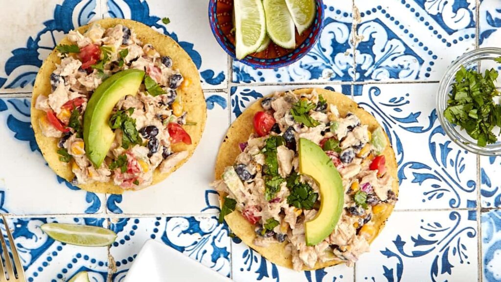 21 Tasty Recipes For Your Leftover Rotisserie Chicken Chicken Salad Tostadas by Casual Epicure