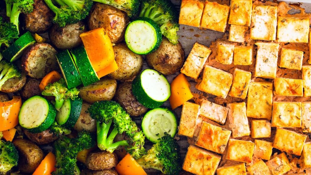 Sheet Pan Buffalo Tofu Meal by One Clever Chef