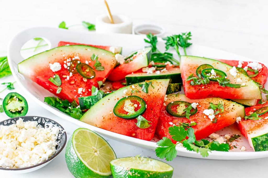 20 Labor Day Eats So Delicious, You’ll Forget the Summer's Almost Over Spicy Watermelon Jalapeño Salad by Xoxo Bella