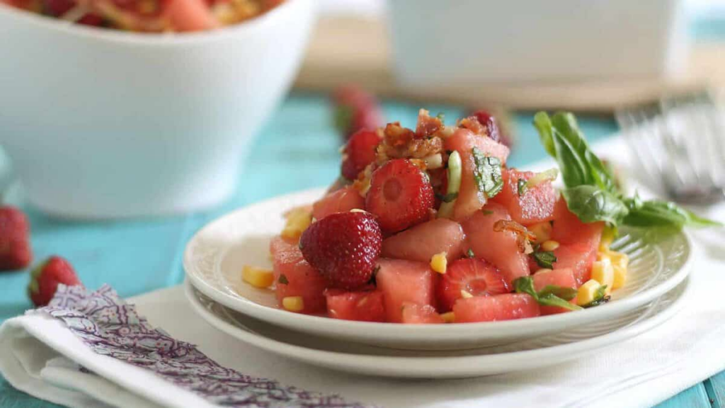 16 Recipes to Turn Watermelon Into Your New Favorite Obsession Watermelon Bacon Salad by Running To The Kitchen