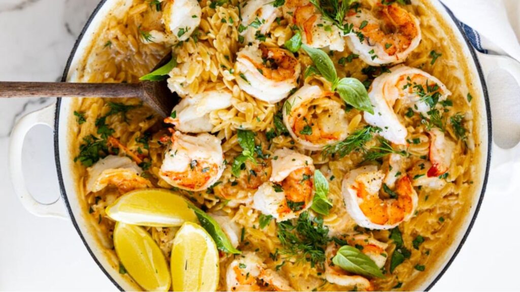 21 Lazy Chef’s One Pan Recipes One Pan Shrimp and Orzo by Simply Delicious Food