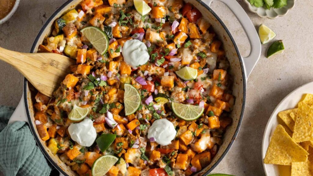 One Pan Sweet Potato Ground Turkey Skillet by Begin with Balance