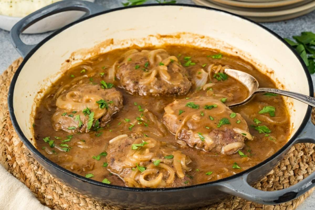 21 Lazy Chef’s One Pan Recipes Hamburger Steak and Gravy by Xoxo Bella